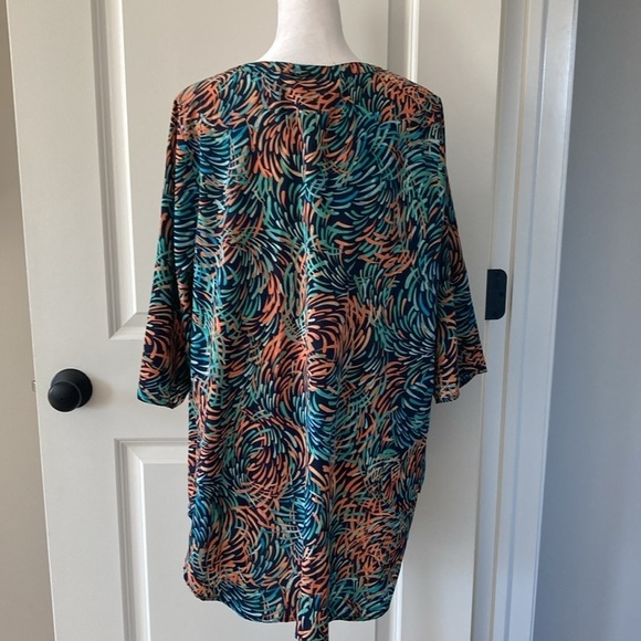 Catherines petite 14 16 0XWP button down 3/4 sleeves blue green orange - Picture 8 of 11